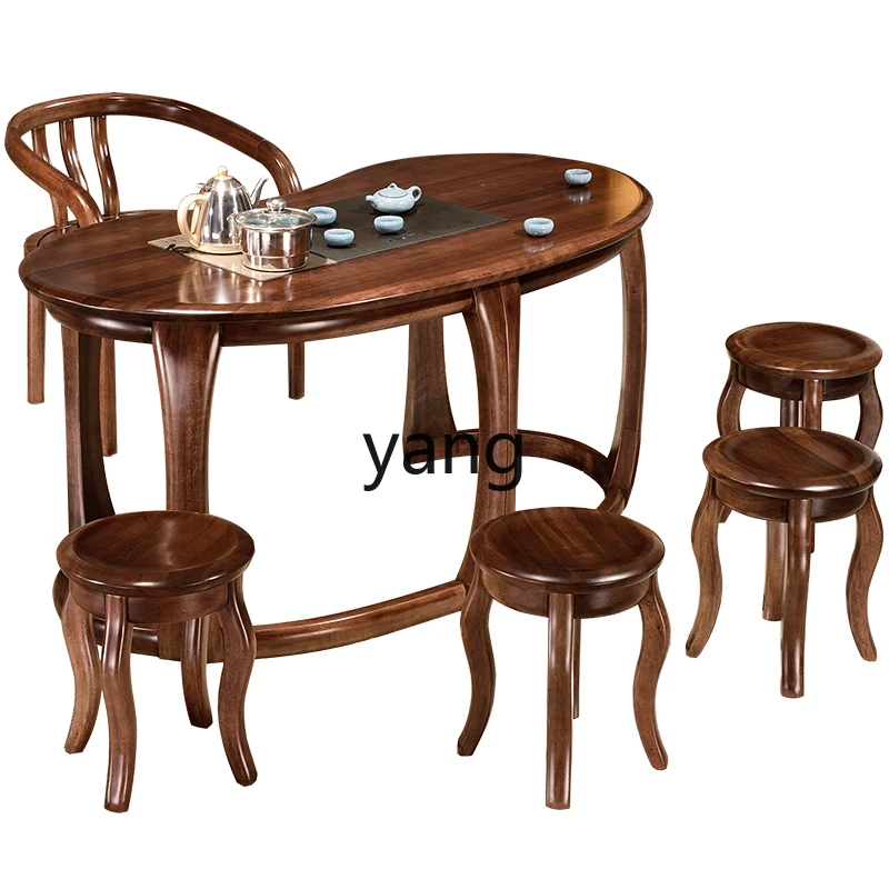 

LXL Solid Wood Small Coffee Table Living Room Chinese round Simple Tea Table Desks and Chairs Combination