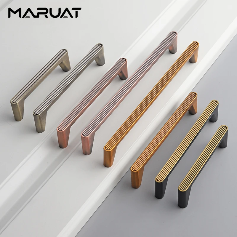 Zinc Alloy Striped Texture Furniture Pull Handles Kitchen Cabinet Drawer Door Handles Home Decoration Hardware Accessories