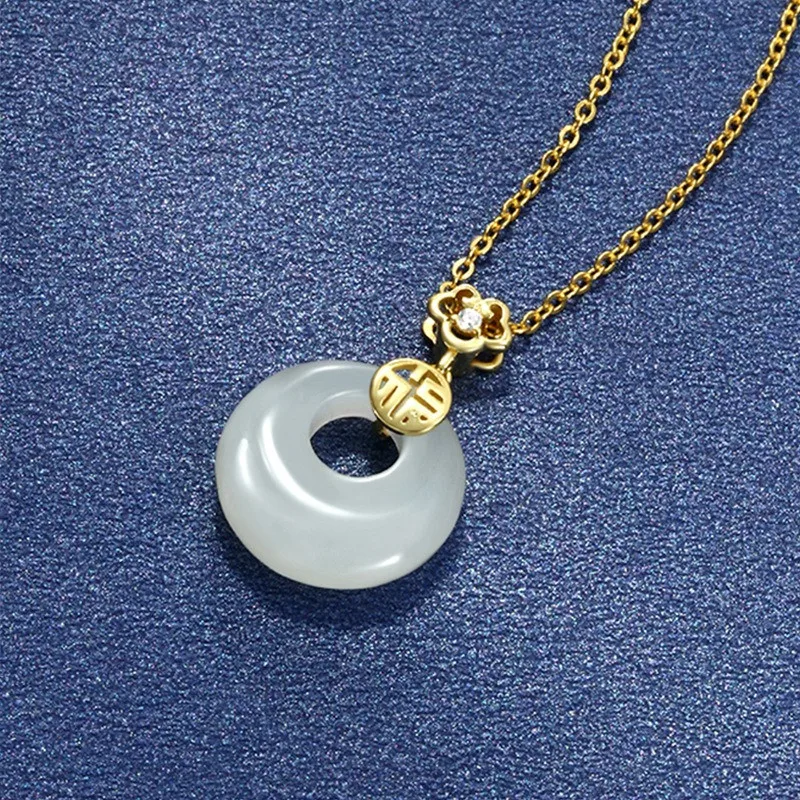 Lucky White Jade Gemstones Pendant Necklaces for Women Wife 18K Gold Filled Silver 45CM Chain Elegant Jewelry Mother's Day Gift