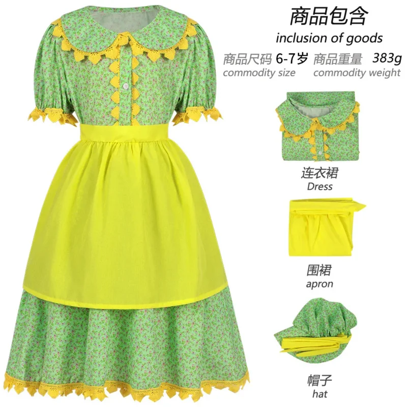 

New Pastoral Style Girls Plaid Dresses Child Kids Colonial Prairie Pioneer Girl cosplay Costumes om[8