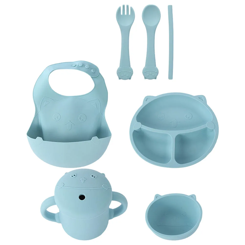 

1 комплект, очаровательная силиконовая детская тарелка и набор мисок, небьющаяся, прочная, практичная, обеденный подарок для малышей, ложка, вилка