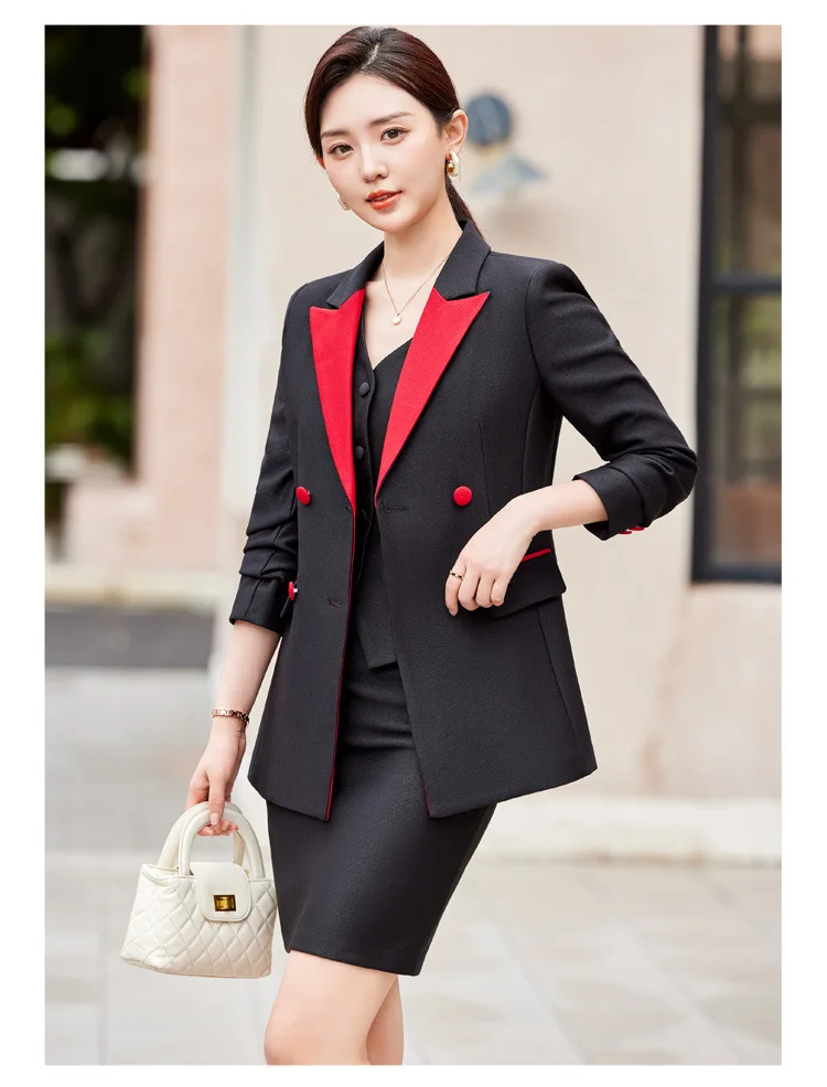 2024 elegante abito da donna rosso nero pantalone da ufficio donna donna abbigliamento da lavoro completo da 2 pezzi giacca e pantaloni Blazer