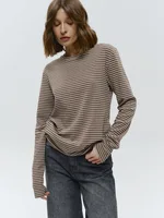 Bornladies Autumn New Fashion Women Cotton Striped Long Sleeve T Shirt Office Casual Simple Round Neck Pullover Tops & Tees - Image 2