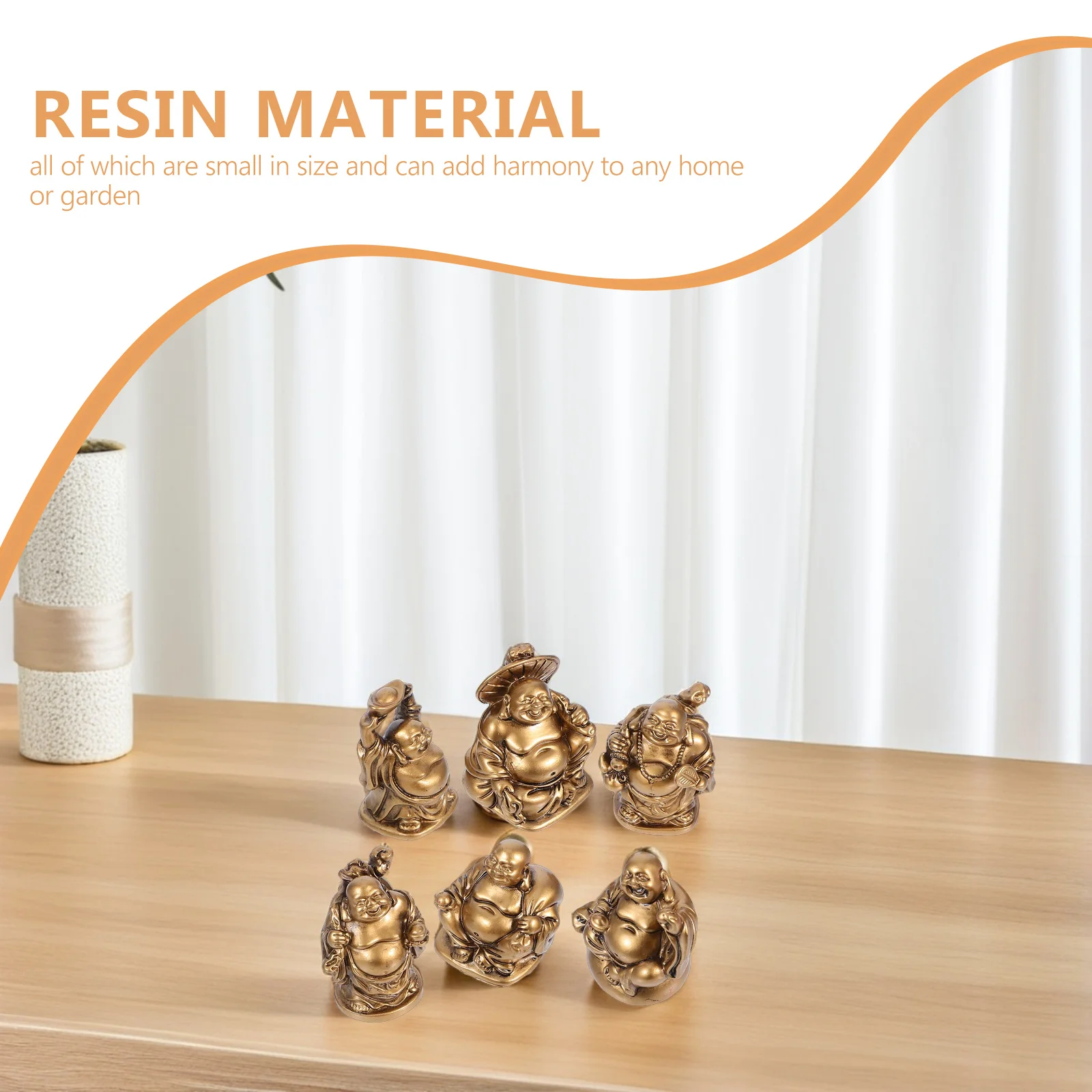 6 قطعة تمثال بوذا يضحك الراتنج منحوت بشكل معقد صغير السعادة بوذا زخرفة فنغ شوي الثروة الازدهار النحت زن