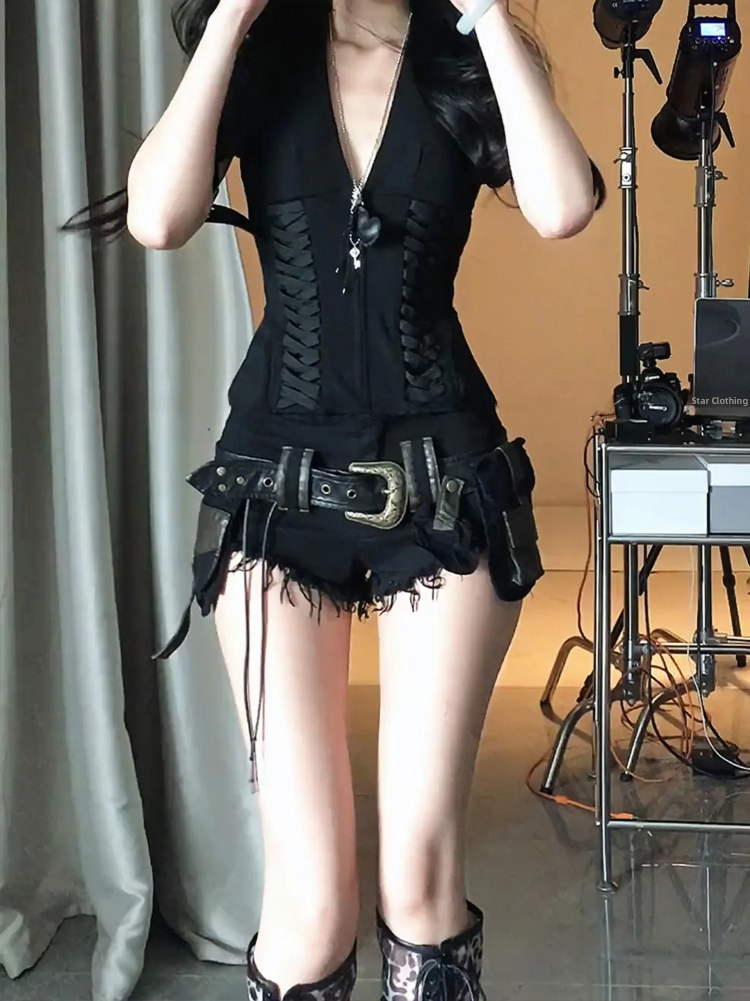 

Ретро-джинсы в американском стиле, тяжелые, с бахромой, для женщин, в стиле панк, для субкультуры «хит-гёрл», повседневные брюки