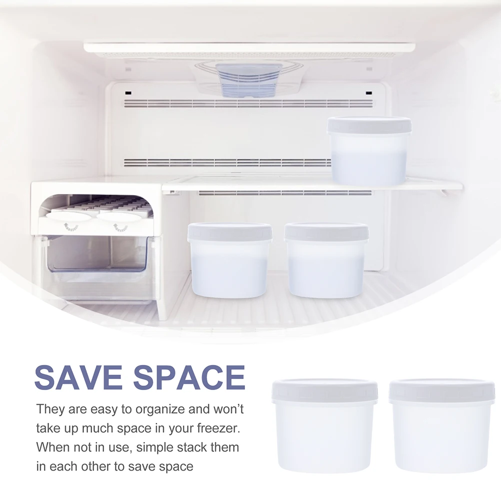 

3pcs Ice Cream Containers Reusable Freezer Food Storage Boxes Leak Proof Stackable For Yogurt Dessert Homemade Ice Cream