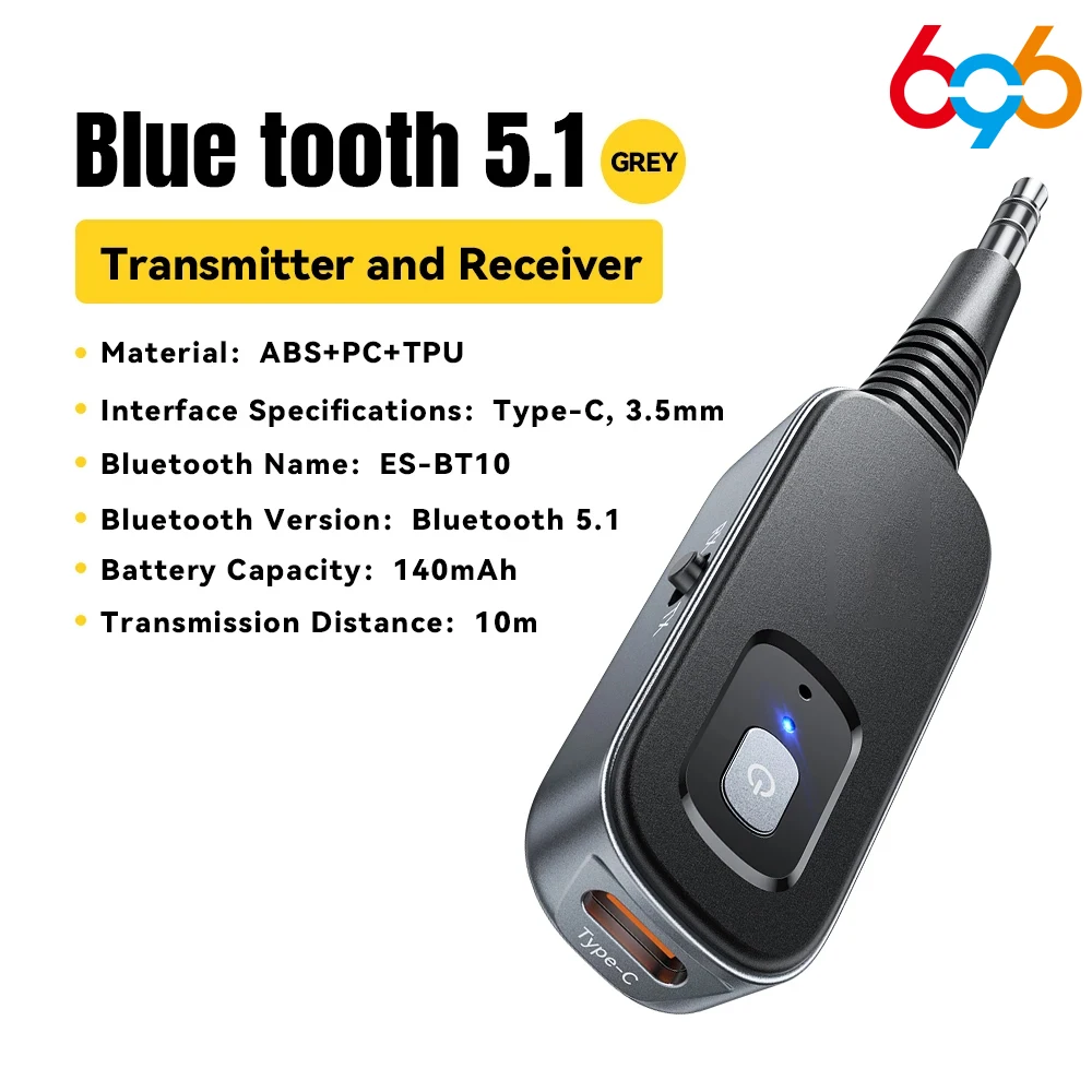 

New 2-in-1 Blue Tooth Audio Receiver Transmitter 10m Wireless Bluetooth 5.1 3.5mm AUX Audio Adapter Stereo for Earphones TV Car