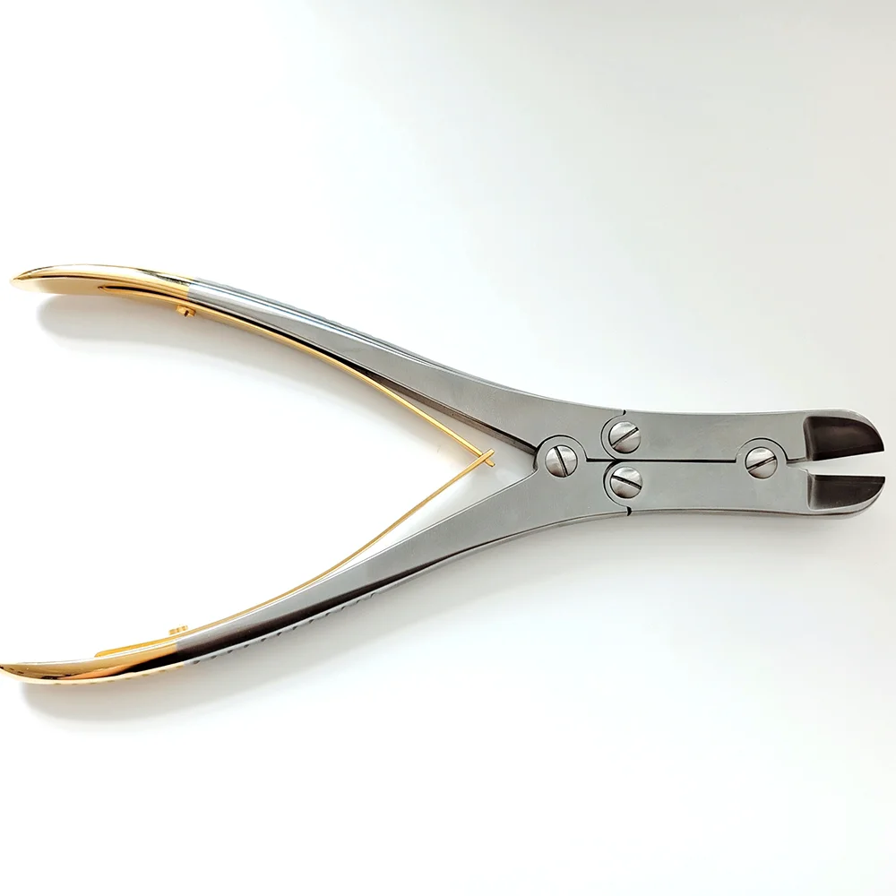 กรรไกรตัดลวดเหล็กคิร์ชเนอร์แบบมีด้ามจับทองคำ พร้อมเข็มเหล็กแบบสองข้อต่อ