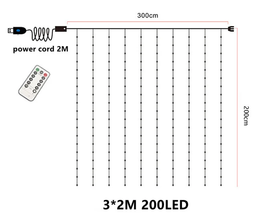 Cortina de luz de cascada con control remoto USB, guirnalda de luces de hadas de Navidad, impermeable, para decoración de fiestas y vacaciones, 280led