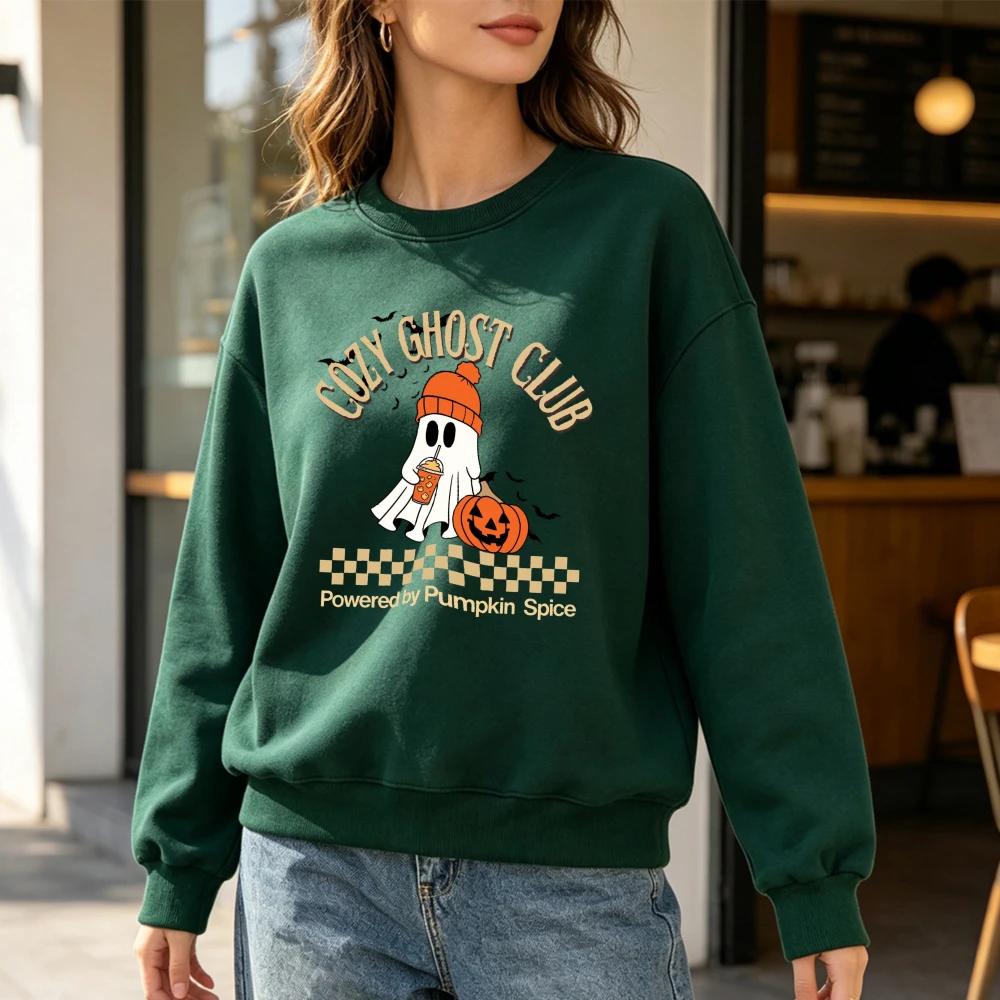 Cozy Ghost Club Print Sweatshirt Women Pumpkin Spice Ghost Graphic Sweatshirt Long Sleeve Pullover Cute Fall Fashion Hoodies view 6