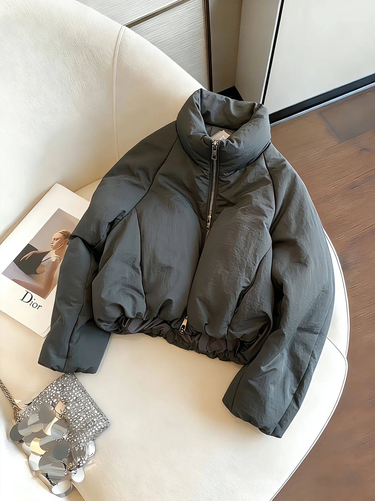 

Retro American ort Cotton Jaet Women's Casual Warm Stand Collar Autumn Winter Coat Small Size Versatile Comfortable Cotto...