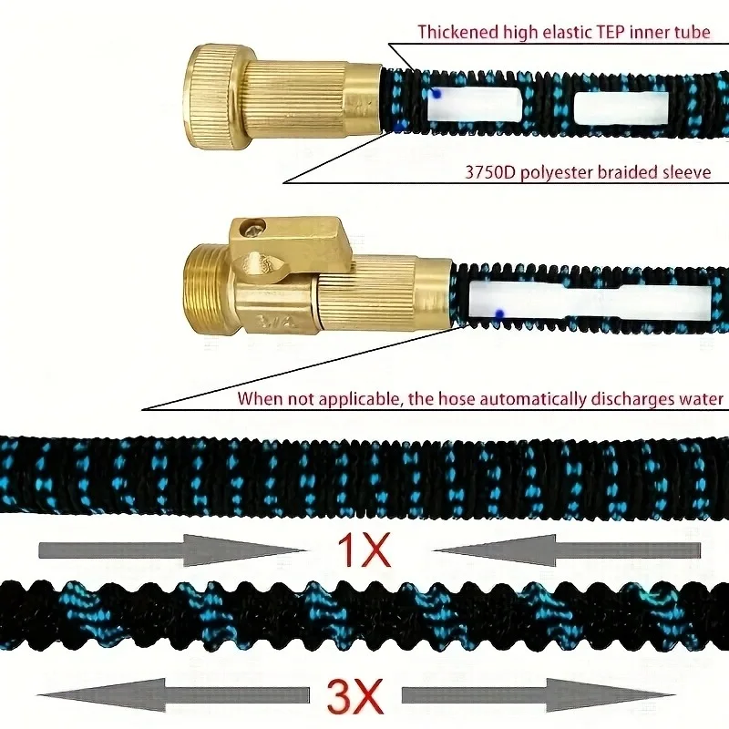 Rozbudowy wąż ogrodowy z metalową dyszą, lekka i nieskręcona elastyczny wąż ogrodowy, 3/4 Cal nakrętki mosiężne stałe