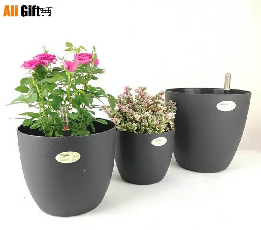 Circular Resin Flowerpots Automatically Irrigate Flowerpot Plastic Savings Water Self-absorption Irrigation Hydroponics Flower