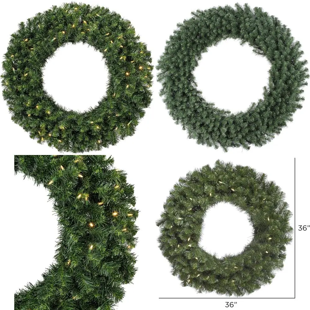 

Искусственный рождественский венок с теплыми белыми светодиодными фонарями, 144 ядра Дугласа, подходит для внутреннего и наружного использования, венок из искусственной ели, Pe