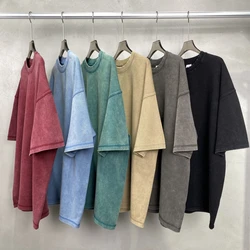 Vintage Wash Distressed T-shirt For Men Y2k Oversized Short Sleeve Tee Women T Shirts Hip Hop High Street Streetwear Cotton Tops
