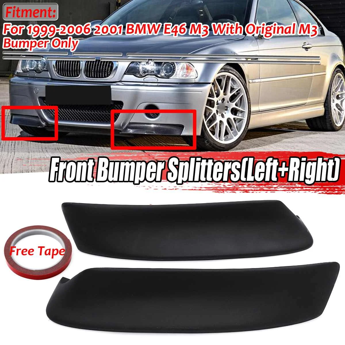 

E46 CSL Style Car Front Bumper Splitter Lip Diffuser Body Kit Spoiler Aprons Protector Cover For BMW E46 1999-2006 2001 M3