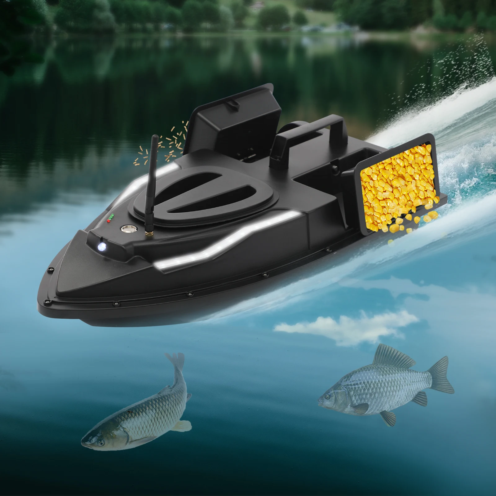 Double Bait Hooper Bait Boat Fishing Bait Boat w/ Battery & 500m Remote Control for Pool Lake 1.5kg Loading Capacity