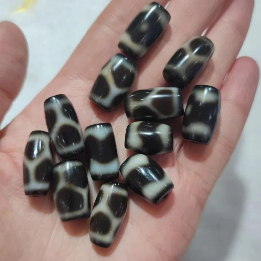 1pcs/lot Natural Agate Dzi handmade beads tortoiseshell pattern black and white barrel beads weathering patterns diy bracelet