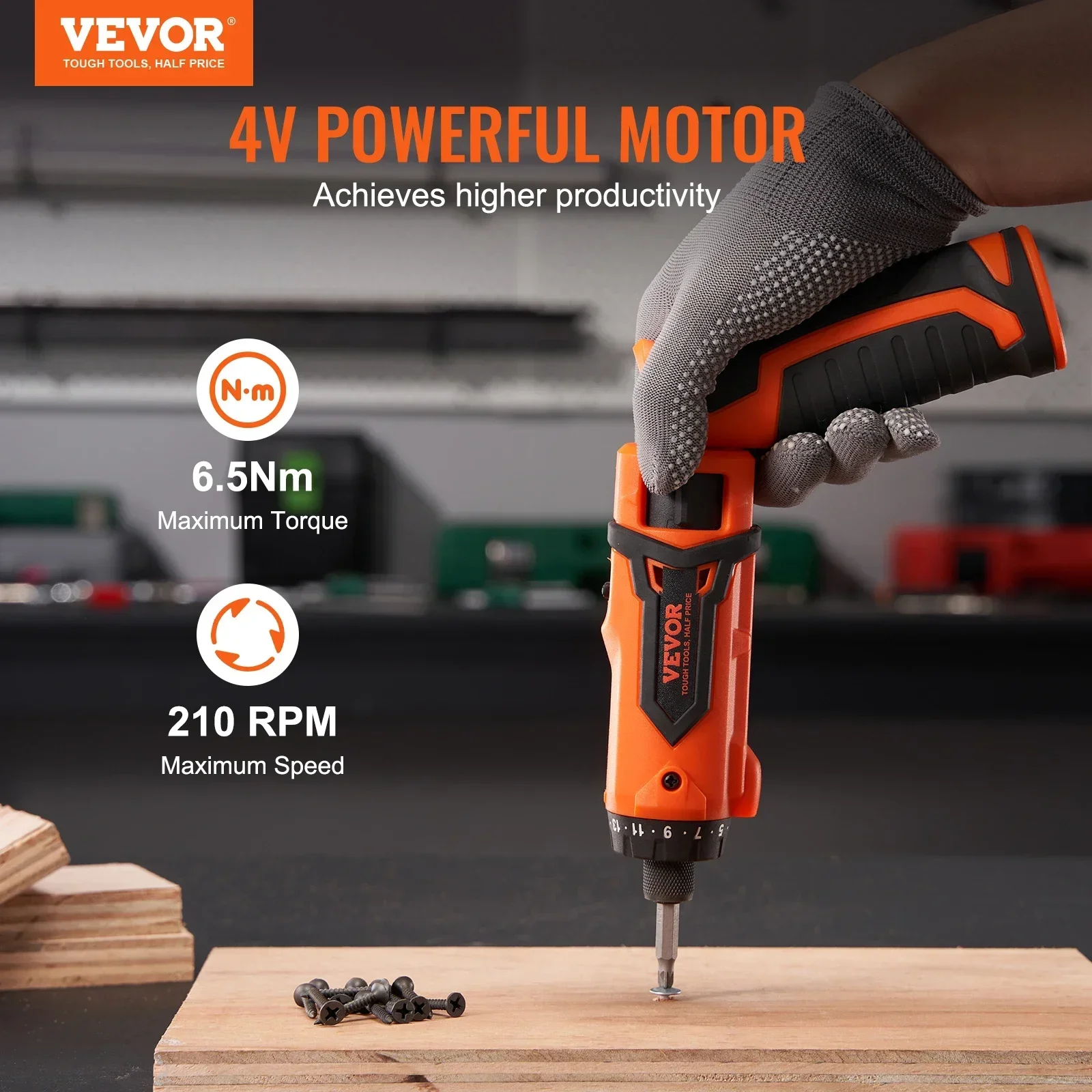 VEVOR 4V 6.5Nm Cordless Screwdriver Electric Screwdriver Rechargeable Set with 11 Accessory Kit and Charging Cable LED Light