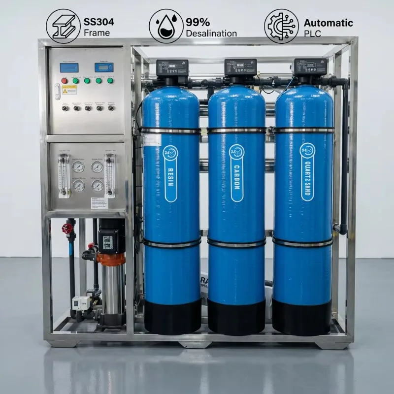 Industrial SS304 RO Water Treatment Plant With 3-Stage Pre-filtration (Sand, Carbon, Resin), Automatic Control System