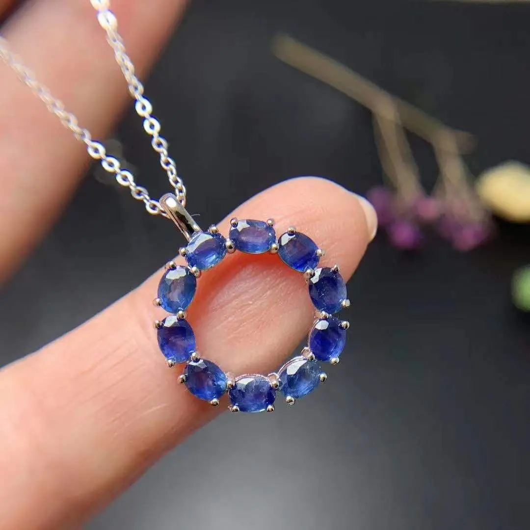 

Best Seller ZECAA Sapphire Jewelry With Natural Blue Sapphire Gemstone 3*5mm Lady Silver Blue Sapphire Pendant Jewelry For Girl