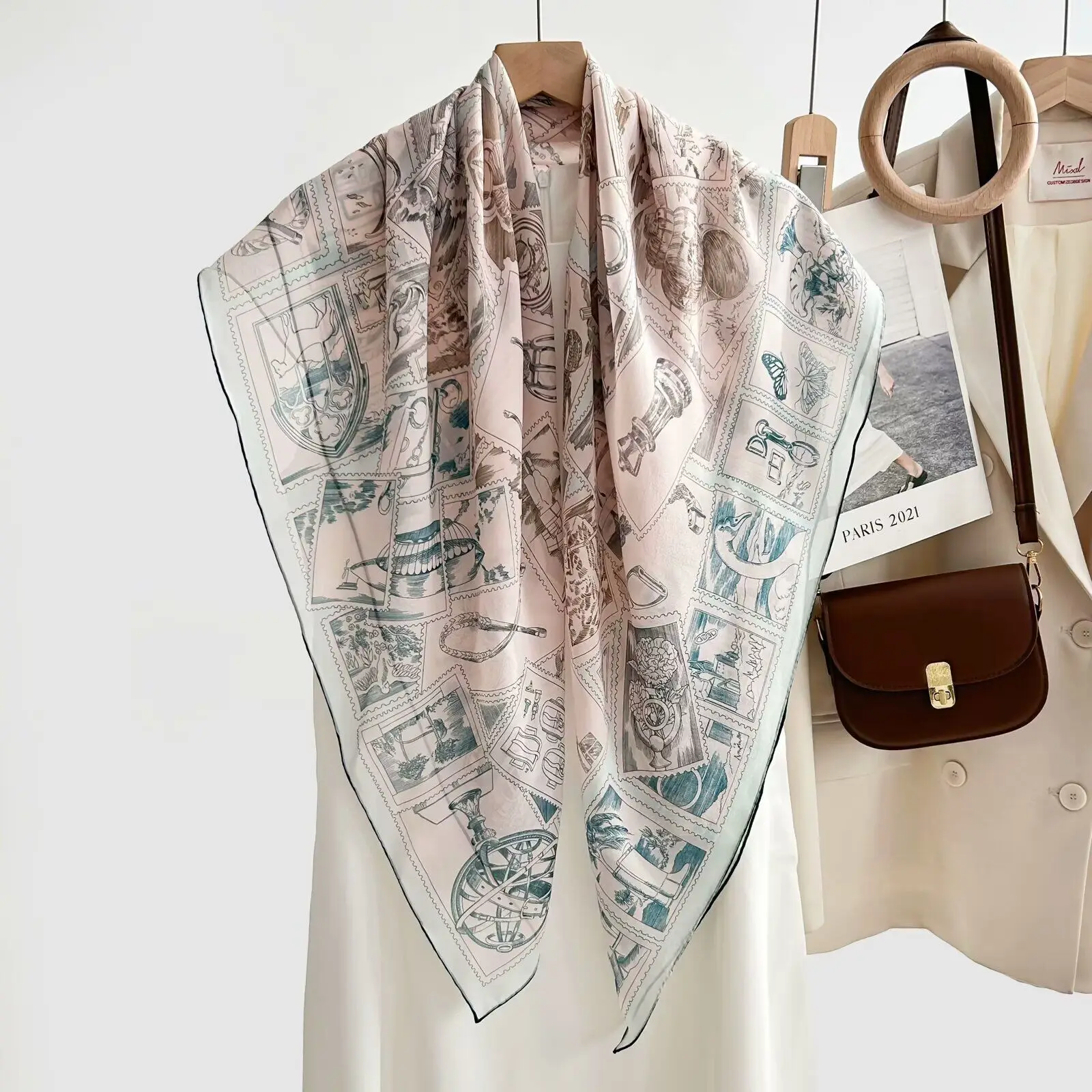 

Scarf 12mm Flower Light Luxury High-End Printed Lightweight Breathable All-Match Shawl