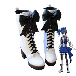 New Anime Black Butler Ciel Phantomhive Circus Cosplay Boots Lace-up High Heels Cosplay Shoes for Women/Men White Size 35-43