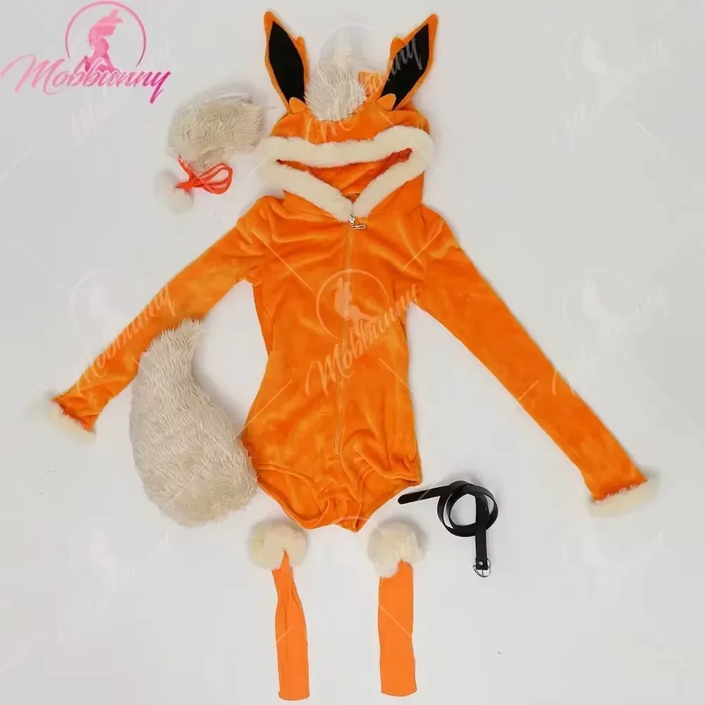 Mobbunny-PM Lingerie Bodysuit feminino derivado, macacão de pelúcia com capuz, meias com cinto e cauda, traje Cosplay