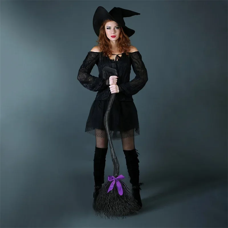 Witch with Ribbon Witch Broom Magic Broom Halloween Decoration Party Favor Photo Booth Accessory