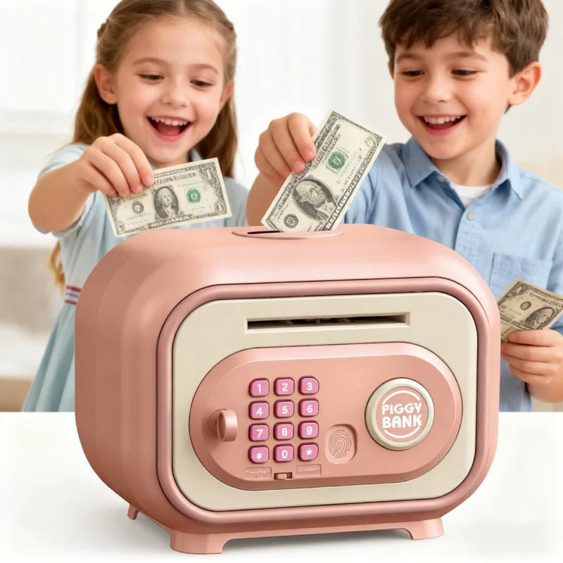 กระปุกออมสิน ATM สำหรับเด็ก กล่องออมเงินอิเล็กทรอนิกส์พร้อมรหัสผ่าน ปลอดภัยสำหรับเก็บเงินสดและเหรียญ ของเล่นเด็กชายเด็กหญิง ของขวัญเสริมทักษะ