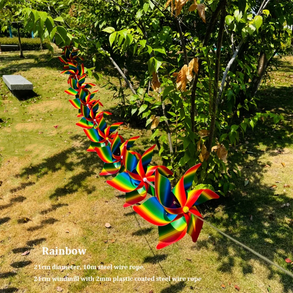 10개입 컬러풀한 6잎 바람개비 플라스틱 수제 줄무늬 원형 와이어 로프 바람개비 야외 DIY 장식용 바람개비