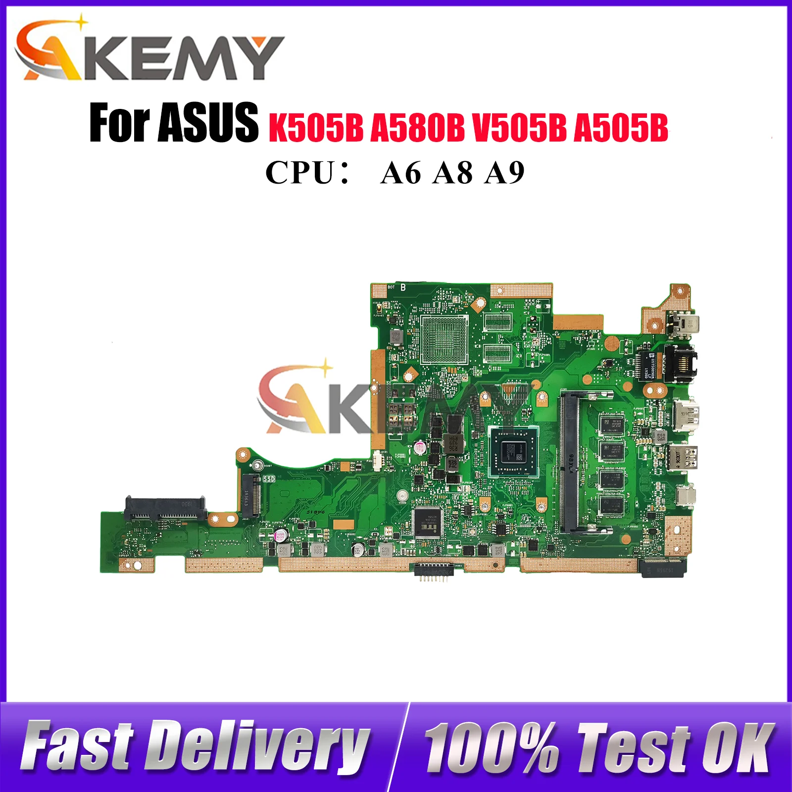 X505BA Laptop Motherboard For ASUS VivoBook A505B V505B X505BP K505B X505BA X505B A580B Notebook Mainboard With A6 A8 A9 CPU STK