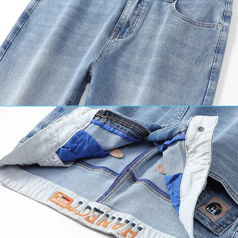 Celana Panjang Biru Giok Putih Sedikit Melar Jeans Pria Nyaman Terlihat Lebih Tinggi Celana Denim Trendi Muda Tipis Lurus Longgar Pria