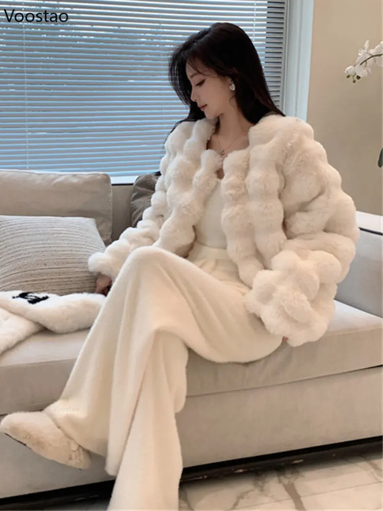 

Autumn Winter Women Elegant Mink Coats Korean Fashion Fluffy Faux Fur Coat Casual Thick Warm Outerwear Female Sweet Jacket Tops