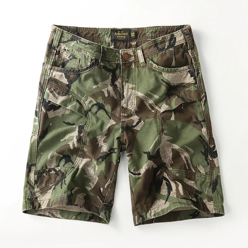 Men's Cargo Camouflage Shorts Large Size Wash Cotton Male Clothing Loose Medium Trousers Denim Shorts Casual Quarter Men Pants