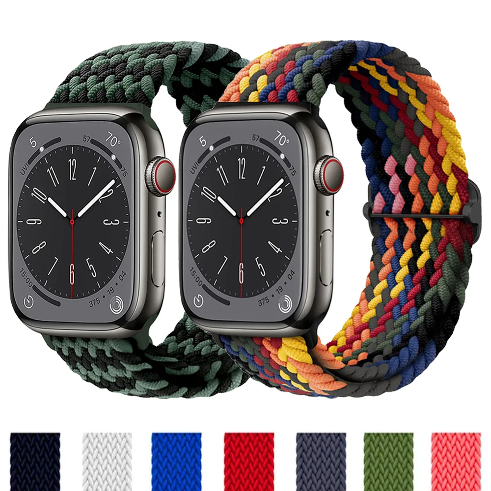 Bracelet en nylon élastique tressé pour Apple Watch, Solo Loop Band, iWatch Series 9, 8, SE, 6, 7 Ultra Strap, 44mm, 40mm, 49mm, 45mm, 41mm, 38mm