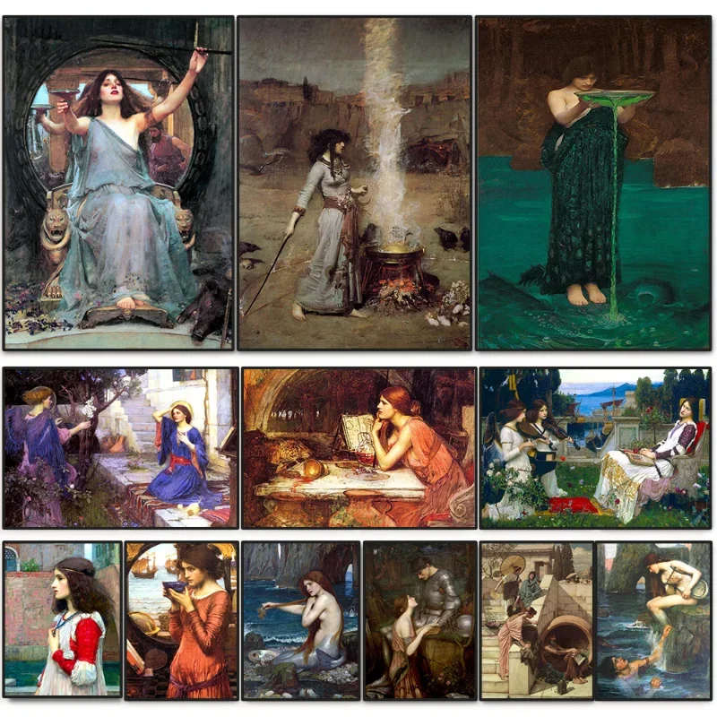 

John William Waterhouse Vintage Wall Art Poster Magic Circle Witch Canvas Painting Print Jason and Medea Picture for Home Decor
