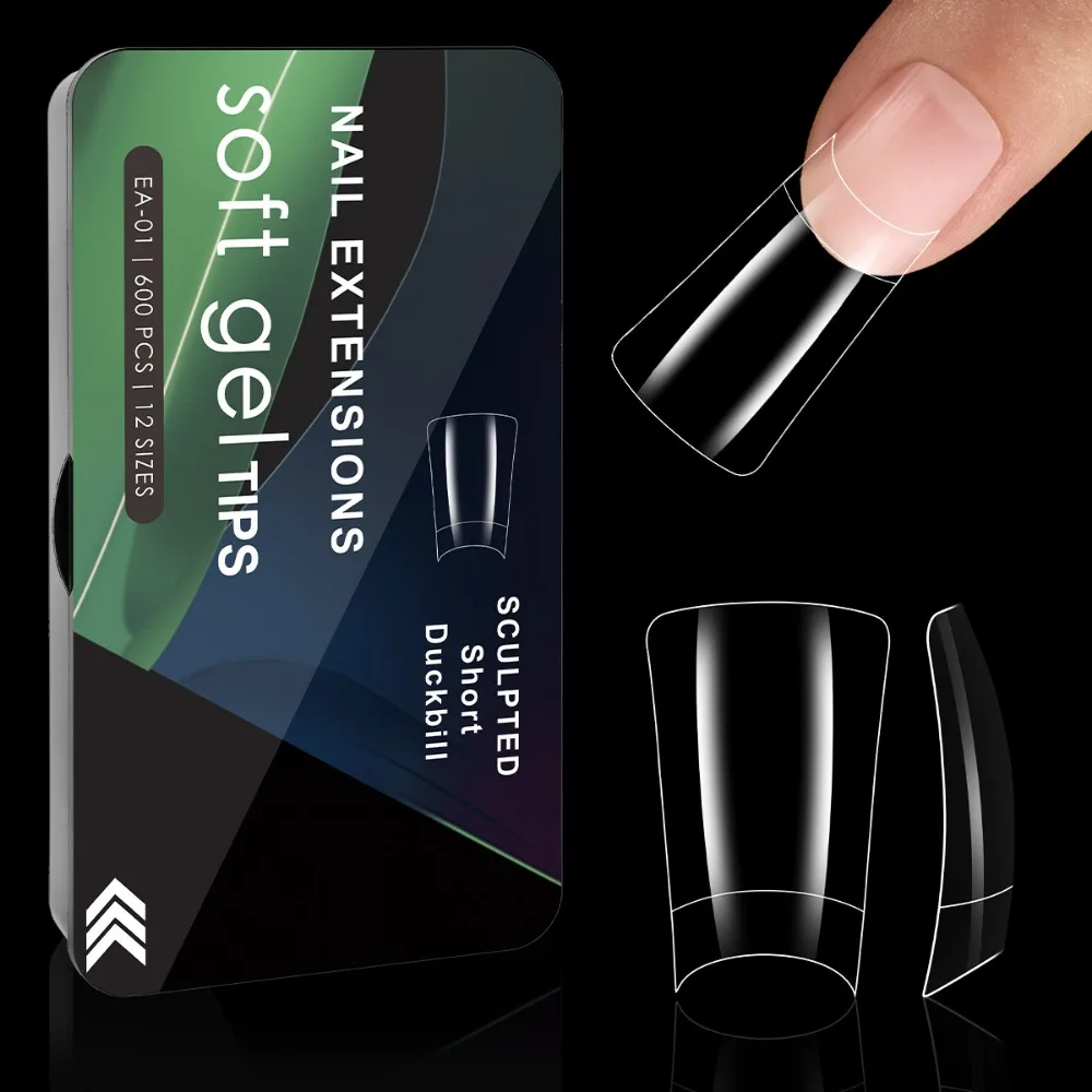 

600PCS 2025 Clear False Nails Tips Duckbill Shaped Half Full Cover Fake Nails Acrylic Gel Nail Tips Manicure Tools