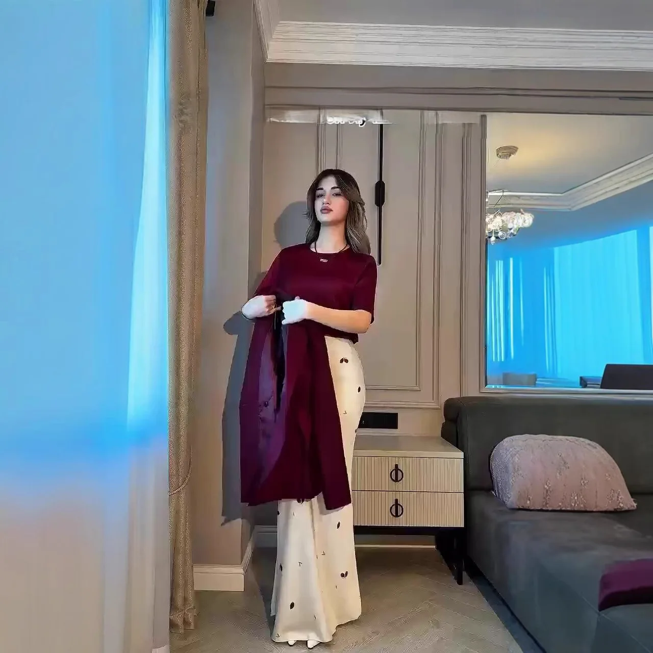 Traje de falda Eid para mujer, chaqueta, abrigo, falda larga, estampado musulmán, conjunto de 2 piezas, Marruecos, modesto, Dubai, Islam, trajes árabes, conjunto de Ramadán