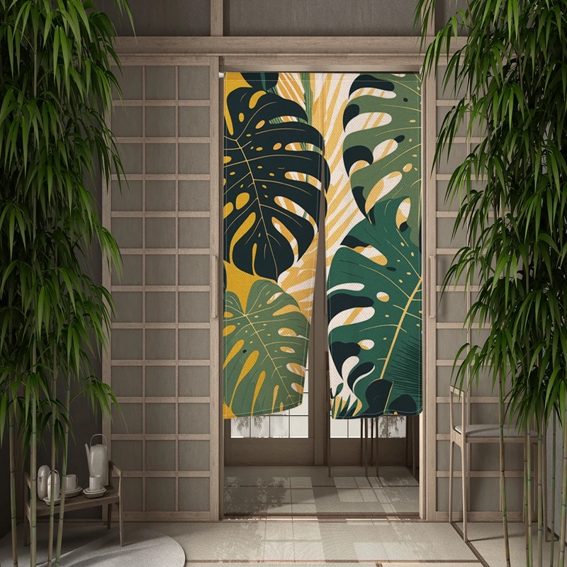 Summer Tropical Plant Leaves Door Curtain Turtle Leaves Partition Curtains Modern Room Kitchen Entrance Hanging Half-Curtain