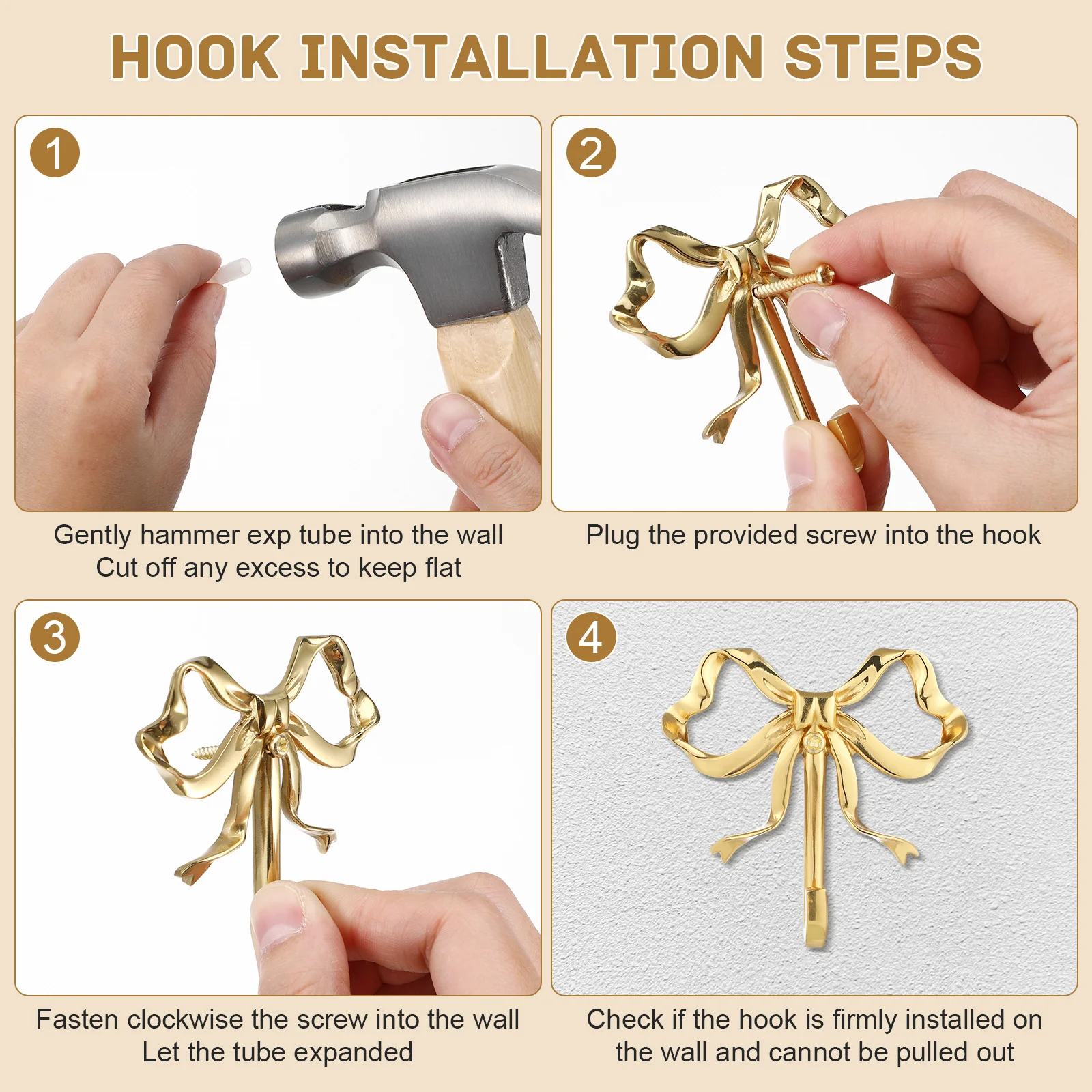 Wall Hooks Brass Clothes Picture Hangers Scene Decor Fixing Home Decorative Mounted Outdoor Supplies Bow Wall-mounted