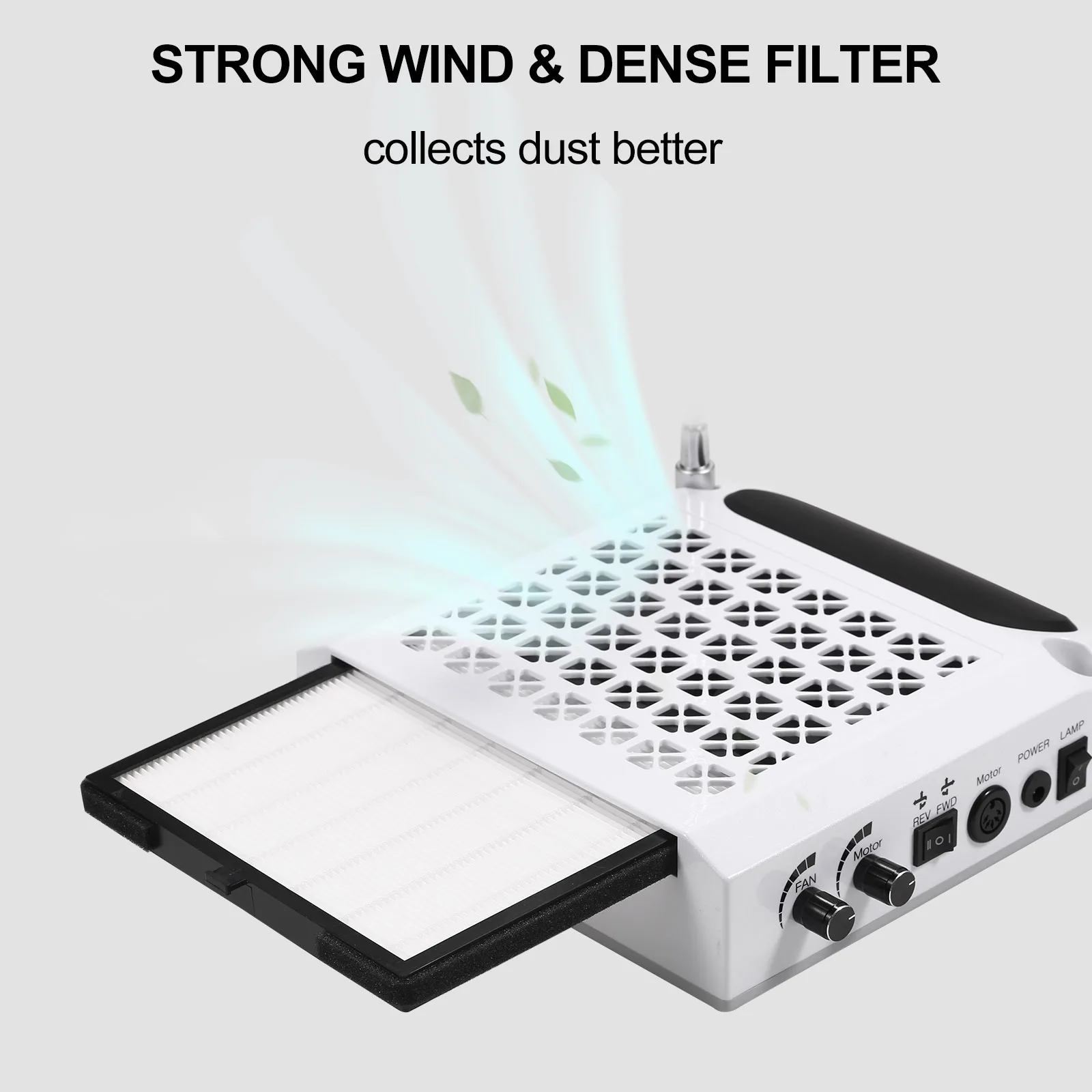 مصباح الأظافر + مجمع غبار الأظافر آلة حفر الأظافر منظف شفط الغبار أدوات صالون تزيين الأظافر