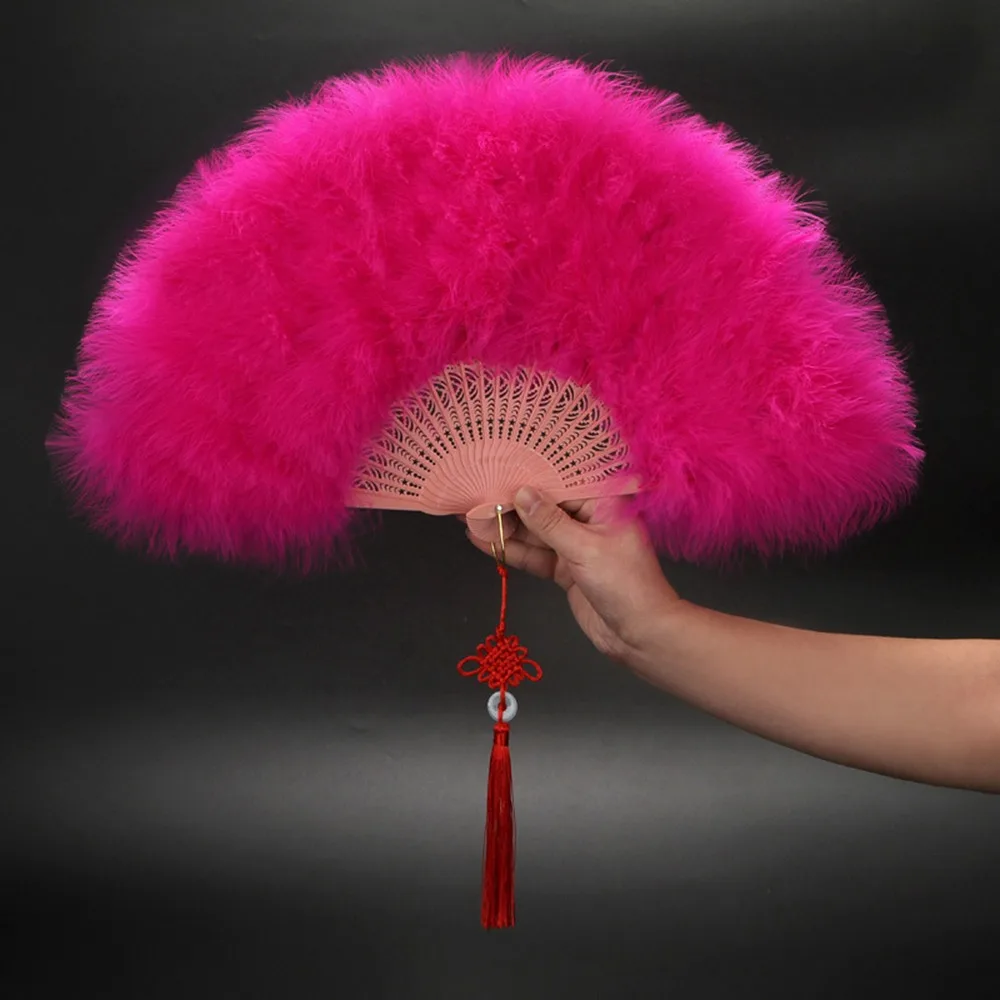 Foldable Feather Fan Marabou Feather Vintage Handheld Fans Costume Flapper Hand Fan for 1920s Gatsby Party