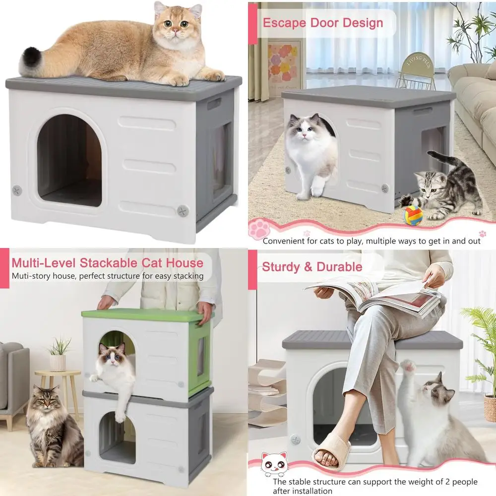 

Всепогодный уличный домик для кошек с люком, простая сборка, серый