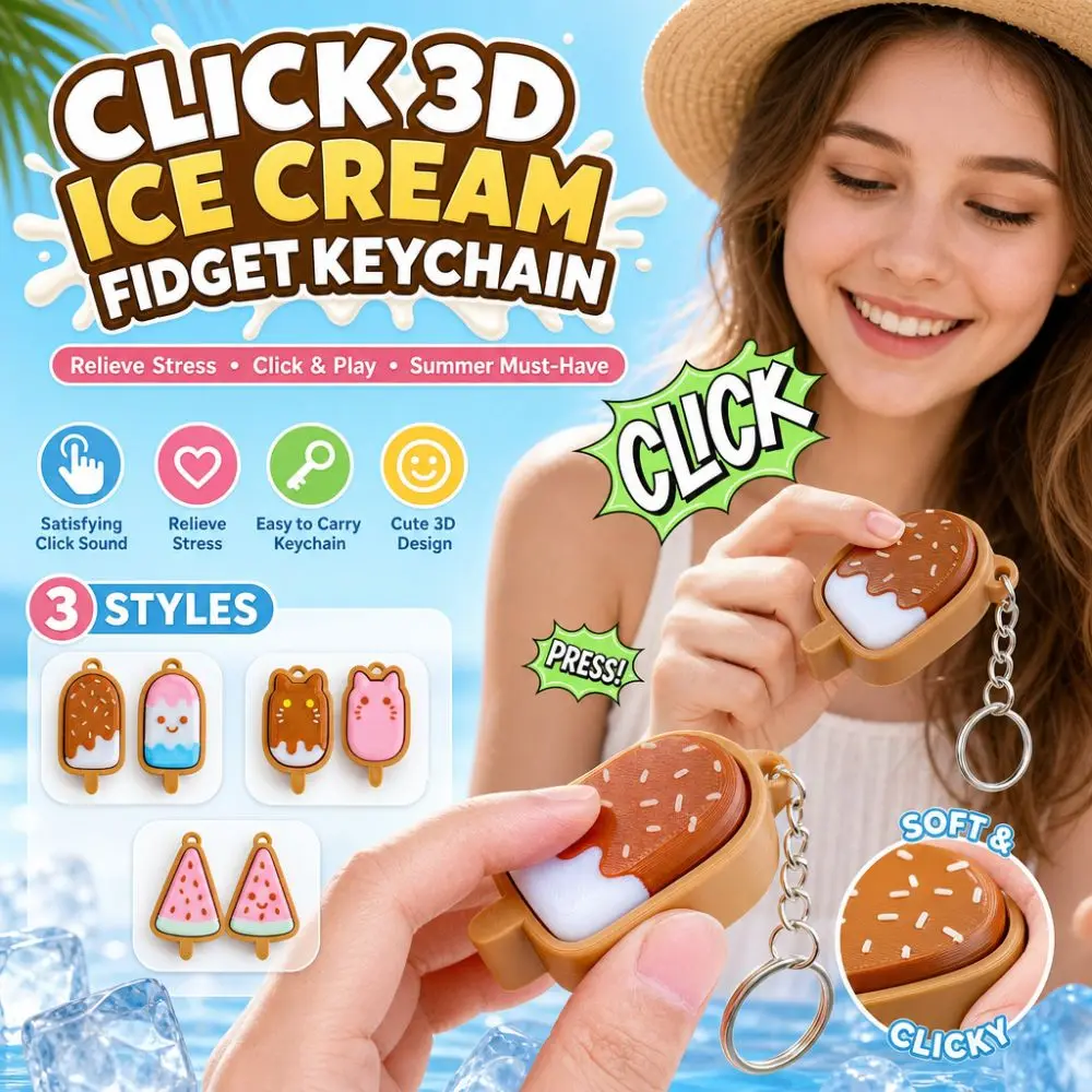 Finger Button Anti-stress Toy Pendant Ice Cream 3D Printed Calming Keychain Keys Decompression Gift Pass The Time
