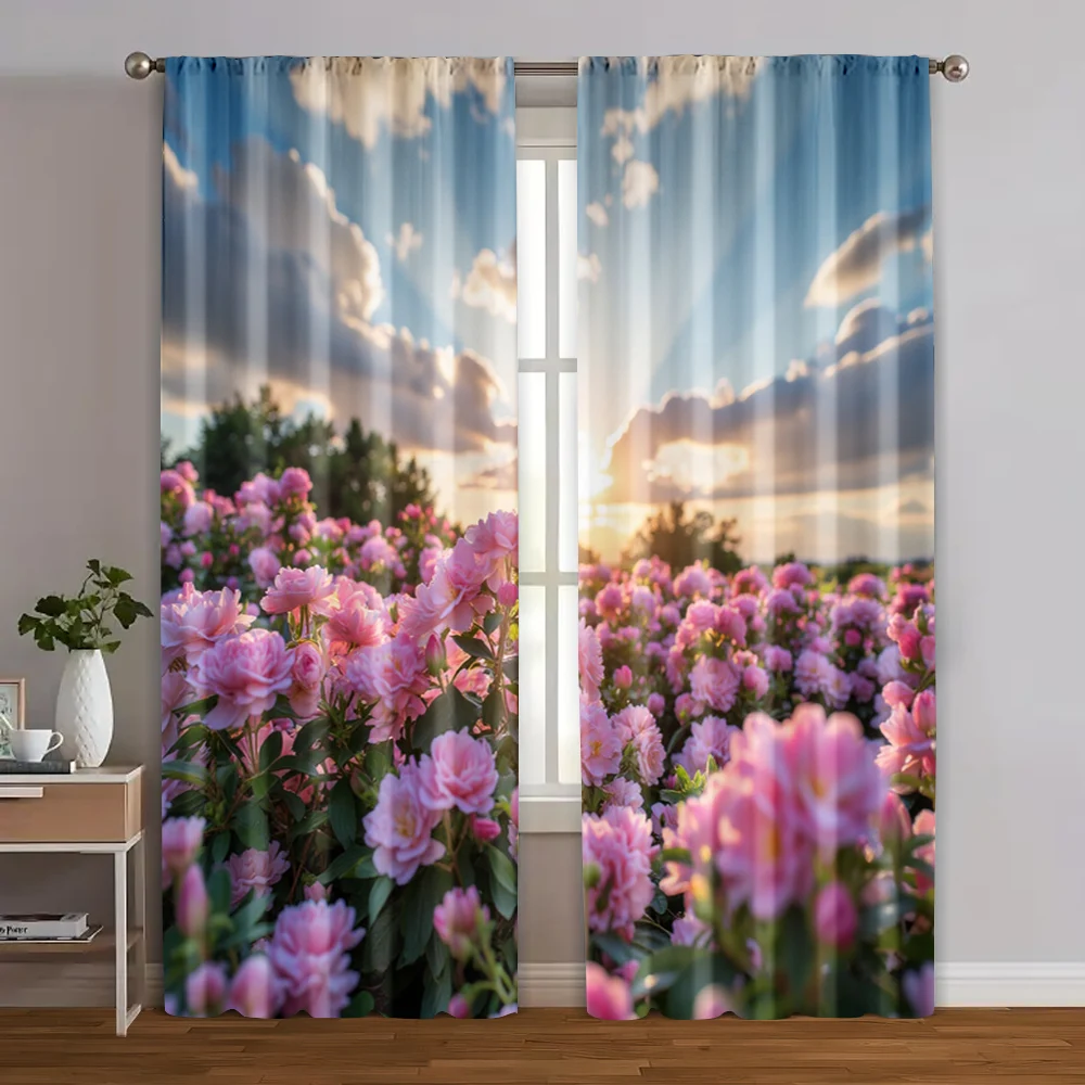 

2pcs, Contemporary Curtains Prosperous Flower Durable Polyester (without rod) Decorations For Home Perfect for Bedroom & Living