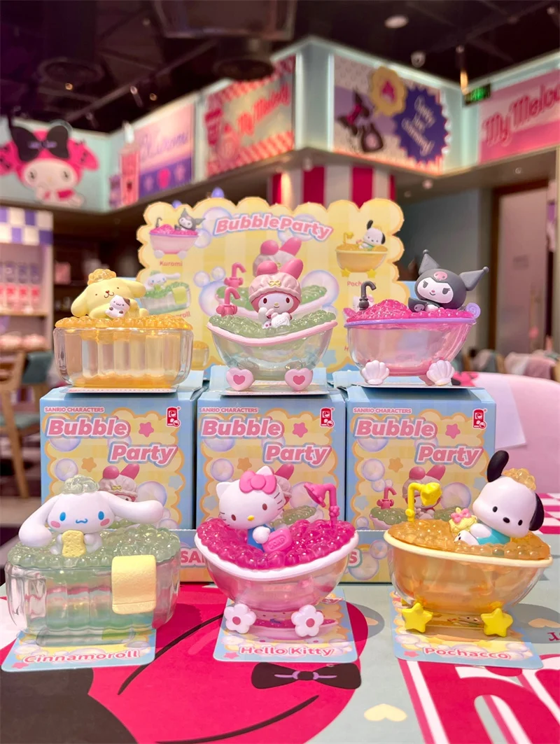 Original Sanrio Bad Serie Bubble Party Blind Box Kuromi Mymelody Kitty Cinnamorol Bad handgemachte Ornamente Überraschung geschenk