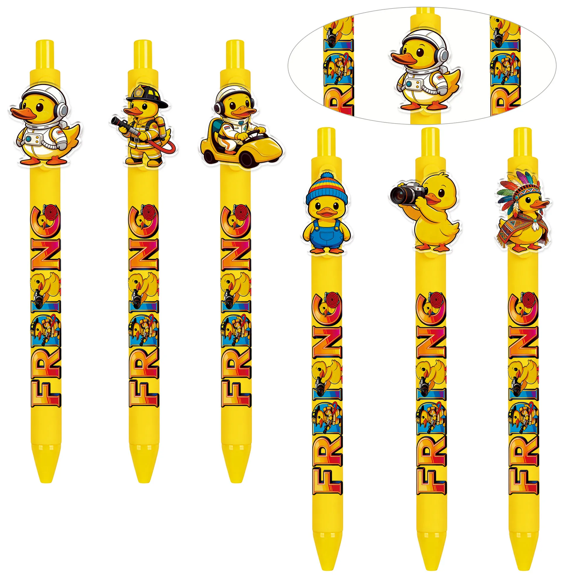 6 pieces / 12 pieces cute yellow duck pattern ballpoint pens. Simple duck theme push-button signature pen.