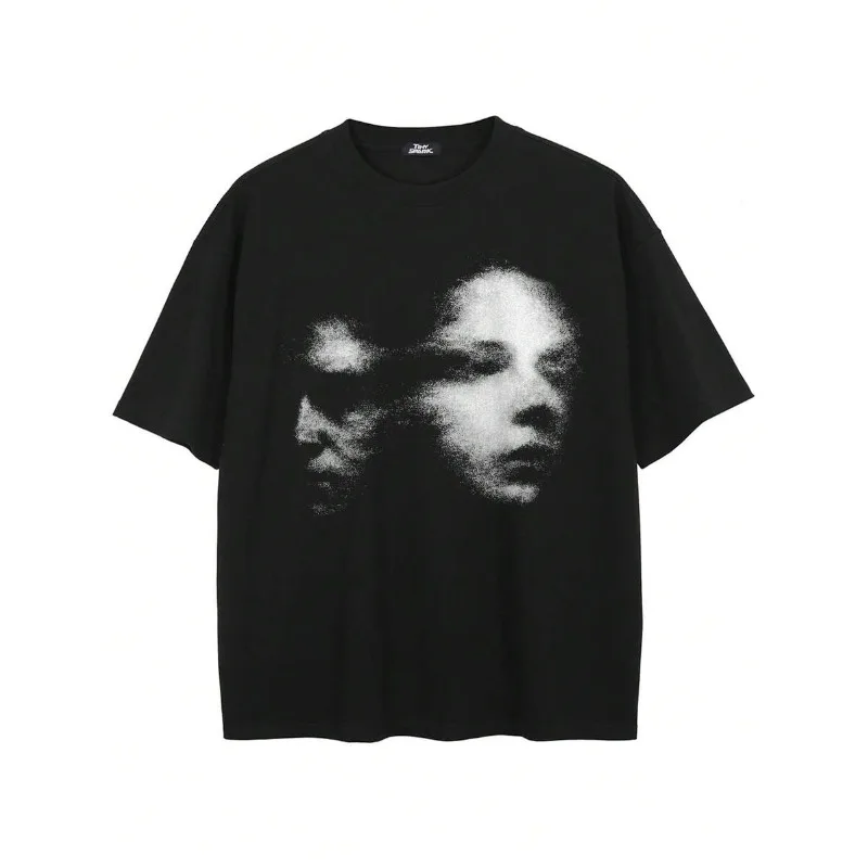 Men's Black Street Style Face Graphic Soul Mate Gothic T-Shirt Mens T Shirts
