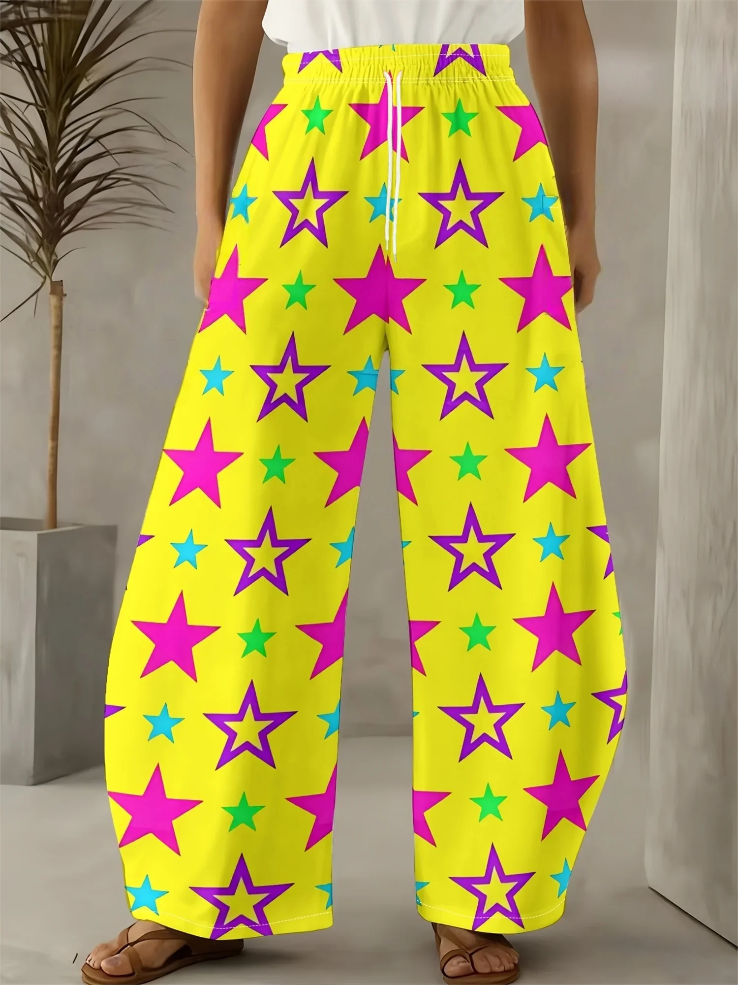 2026 Summer Unisex Vibrant Multicolor Star Graphic Print Pants Quick Drying Breathable Drawstring Waist Fashion Casual Bottoms